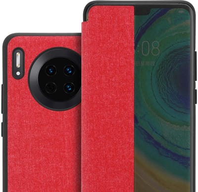Cadorabo Hoesje geschikt voor Huawei MATE 30 in ROOD - Smart cover in glasvezel - Beschermhoes met standfunctie Book Case Cover Etui