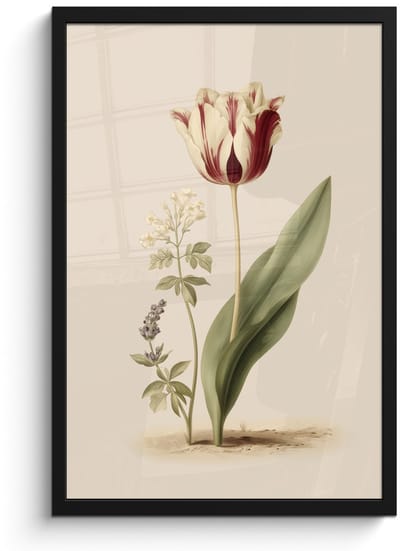 Poster in lijst - Fotolijst 40x60 cm - Posters - Tulp - Minimalistisch - Beige - Posterlijst zwart - Decoratie - Wanddecoratie woonkamer - Muurdecoratie slaapkamer