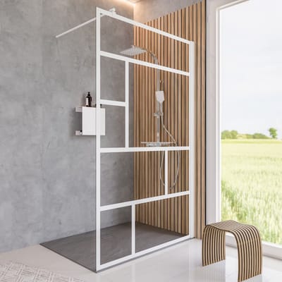 Schulte douchewand inloopdouche - 90x200cm - mat wit - helder veiligheidsglas - raster wit - antikalk