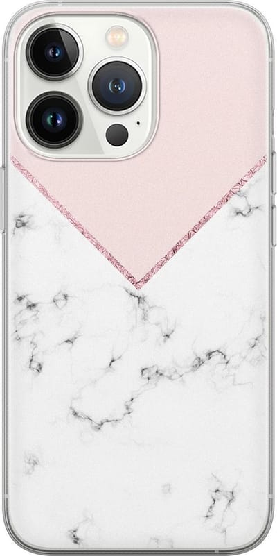 Leuke Telefoonhoesjes - Hoesje geschikt voor iPhone 13 Pro - Marmer roze grijs - Soft case - TPU - Bloemen - Paars