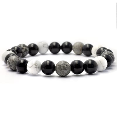 Bixorp Gems Labradoriet + Howliet + Onyx Armband - 8mm / 18cm - Triple Gemstone - Handgemaakte Edelsteen Armband