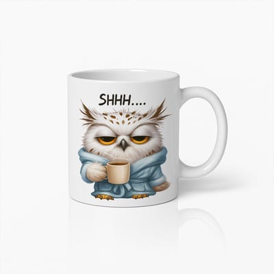 Shhh Uil Koffiemok 330ml – Grappig Chagrijnige Uil Ontwerp, Perfect Cadeau voor Koffieliefhebbers