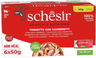 Schesir Kattenvoer Tonijn - Garnaal - 8 x 6 x 50 gr - Voordeelverpakking