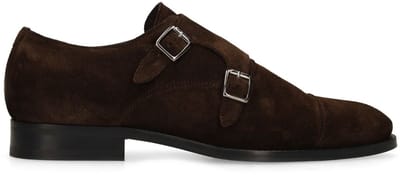 Manfield - Heren - Donkerbruine suède gespschoenen - Maat 40