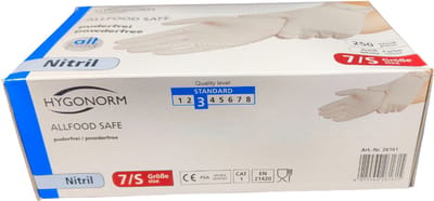 Hygonorm Nitril Handschoenen Maat S – Wit – 250 Stuks – Poedervrij – Allfood Safe – Wegwerphandschoenen voor Voedselverwerking en Hygiëne