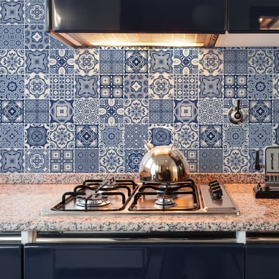 Zelfklevende tegelmuurstickers voor keuken en badkamer - 9 cementtegelstickers, Azulejos Sophia-stijl - 9 stickers, 15x15 cm