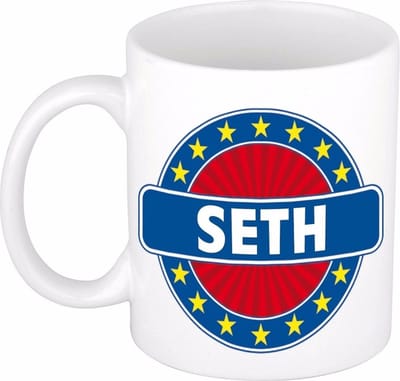 Bellatio Decorations - Seth voornaam - koffiemok - beker - wit/blauw - 300 ml - Cadeau - Heren - Collega - Vaderdag - Verjaardag