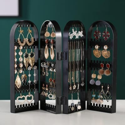 Présentoir de boucles d'oreilles en plastique transparent, présentoir de clous, écran pliant, présentoir de bijoux, support, boîte de rangement B noir