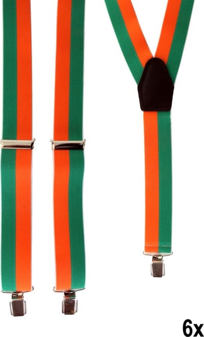 6x Bretel gestreept oranje/groen - Festival carnaval thema feest party fun verjaardag optocht