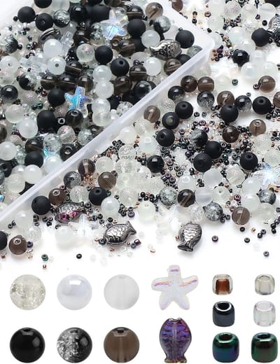 Glazen kralen voor het maken van armbanden, kleurrijke kristallen kralen voor het maken van sieraden, set, afstandhouder, 8 mm, verschillende kralen, oceaan, zeesterkralen en rocailles(zwart)