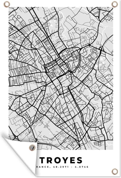 Muurdecoratie Frankrijk - Plattegrond - Kaart - Troyes - Stadskaart - 120x180 cm - Tuinposter - Tuindoek