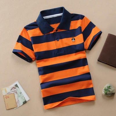 Jongens T-shirt met korte mouwen Poloshirt Puur katoen 1-12 jaar Shirt Medium en Large Kinderen Gestreept revers Katoenen T-shirt Zomer 165cm orange