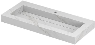 INK Pitch Wastafel Keramische Slab Centraal met Drain en Front en Side Skirts 1 Kraangat - 1000x450x90 mm - Calacatta Mat