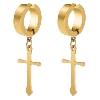 Fako Bijoux® - Fake Oorbellen - Oorringen - RVS - Kruisje - Goudkleurig