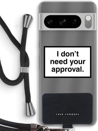 Case Company® - Hoesje met koord geschikt voor Google Pixel 8 Pro hoesje met Koord - Don't need approval - Telefoonhoesje met Zwart Koord - Bescherming aan alle Kanten en Over de Schermrand