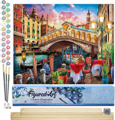 Figured'Art Schilderen op Nummer Volwassenen canvas Rialto-brug - Handwerk acrylverf Kit DIY Compleet - 40x50cm met DIY houten lijst