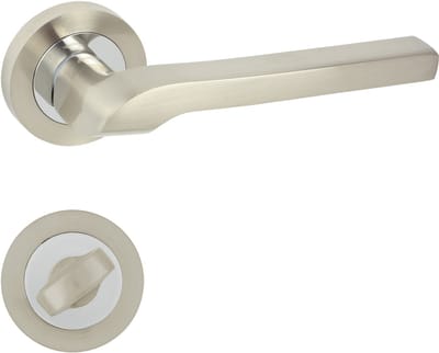 Domino® Deurkrukgarnituur NEMO R M6 M9 - Chroom/Nikkel - WC met Ronde Rozette - Deurbeslag van aluminium - Deurklink voor badkamer, kelderdeur en binnendeur