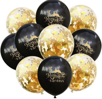 Akyol - Ramadan mubarak Ballonnen 10 Stuks - latex ballon -Ramadan Kareem ballon -ballon goud -folie ballon zwart | Folie Ballonnen set voor Ramadan mubarak | Helium Ballon | Party Feest Ballonnen | Versiering