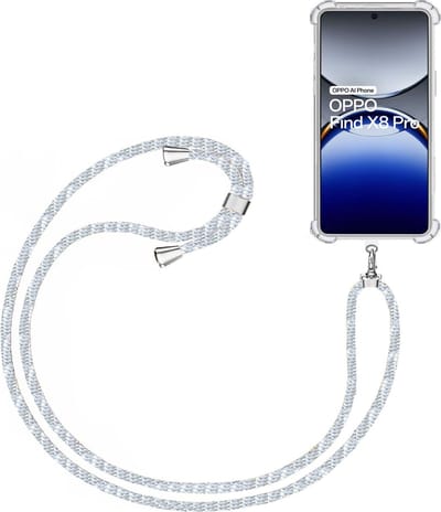 Telefoonkoord + Hoesje Geschikt voor OPPO Find X8 - Lengte Verstelbaar - Telefoonketting - Shock Proof Case - Baby Blauw