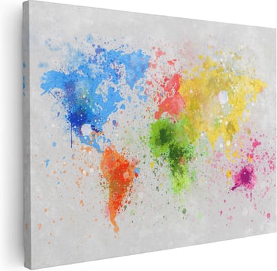 Artaza Canvas Schilderij Wereldkaart Abstract - 40x30 cm - Klein - Wanddecoratie Wereldkaart - Muurdecoratie Woonkamer - Kamer Accessoires Verf