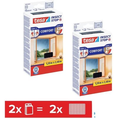 tesa INSECT STOP H&L Fly Screen Premium for Windows - hor met klittenband, verwijderbaar zonder resten, antraciet - 2x 120 x 240 cm