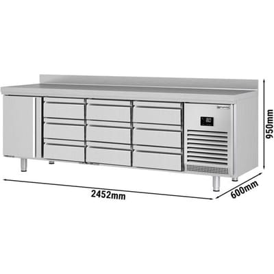 GGM Gastro Kühltisch Premium PLUS - 2452x600mm - mit 1 Tür - 9 Schubladen 1/3 - mit Aufkantung