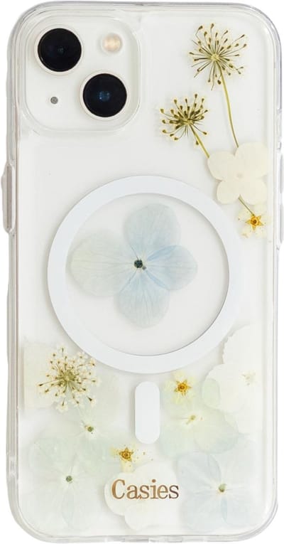Casies droogbloemen MagSafe hoesje geschikt voor Apple iPhone 14 - gedroogde bloemen telefoonhoesje - Dried Flower Soft Case TPU - Transparant