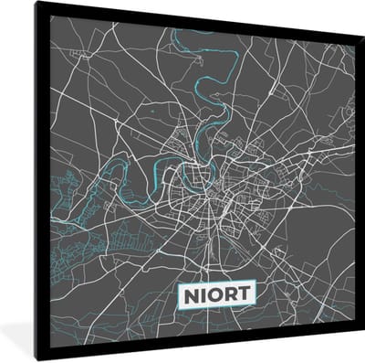 Fotolijst incl. Poster - Plattegrond - Stadskaart - Kaart - Niort - Frankrijk - 40x40 cm - Posterlijst