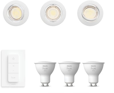 Philips Hue Peridot Set van 3 Inbouwspots (Wit) - Rond - Richtbaar - GU10 - Warmwit Licht - Incl. Hue Dimmer Switch - Hue White