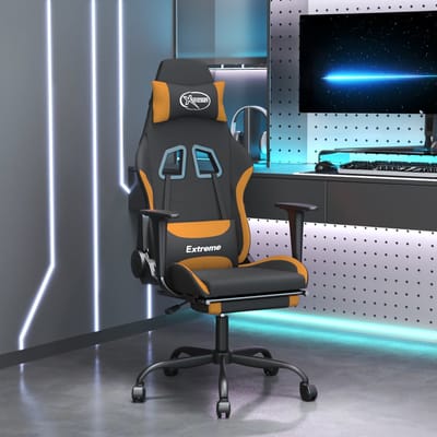 vidaXL - Massage - gamestoel - met - voetensteun - stof - zwart - en - oranje