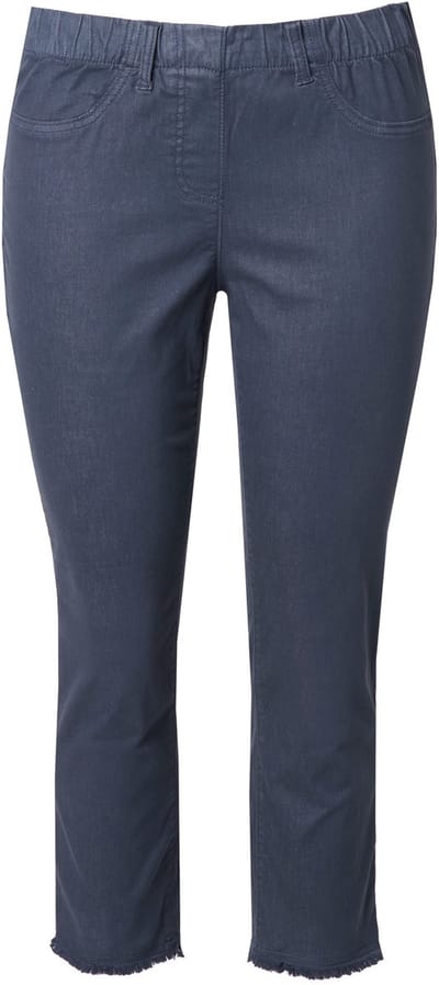 Ulla Popken - Dames - 7/8-broek Sienna gerafelde zoom smalle pijpen - Marine - Maat 42