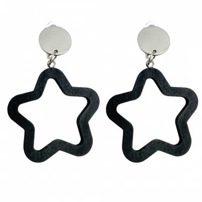 Clip oorbellen- zwart- ster- hout- zilverkleur- geen gaatje- Charme Bijoux