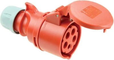 PCE 225-6 CEE koppelcontactdoos 32A 5-polig 6h IP44/IP54 SHARK I CEE koppeling recht 400V I PA6 IK10 I schroefklemmen 2,5–6 mm² I spatwaterdicht I bouwplaats industrie