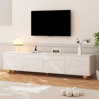 BLACKCOLORS TV-meubel 180*40*45 cm, mooi cartoon TV-meubel, laag meubel met 2 kasten, TV-meubel in de vorm van een wolk, TV-meubel met 5 poten, draagvermogen tot 60 kg, geschikt voor 75 inch