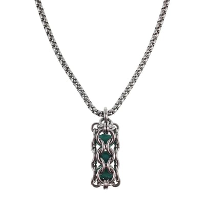 55cm x 3mm Jasseron-Ketting + Buis Hanger Dames - RVS Ketting met Hanger met Ondoorzichtige Mintgroene Kristallen - Handgemaakt