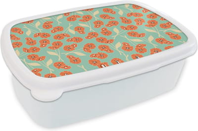 Broodtrommel Wit - Lunchbox - Brooddoos - Retro - Bloemen - Design - Oranje - 18x12x6 cm - Volwassenen