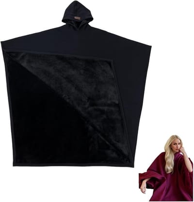 KZQ Ultra Zware Deken Cape met Capuchon - Extra Lange Punksweater voor Volwassenen, Ultrazacht & Warm Unisex Kledingstuk met Reuze Zak - Geschikt voor Thuis & Buiten (Zwart)