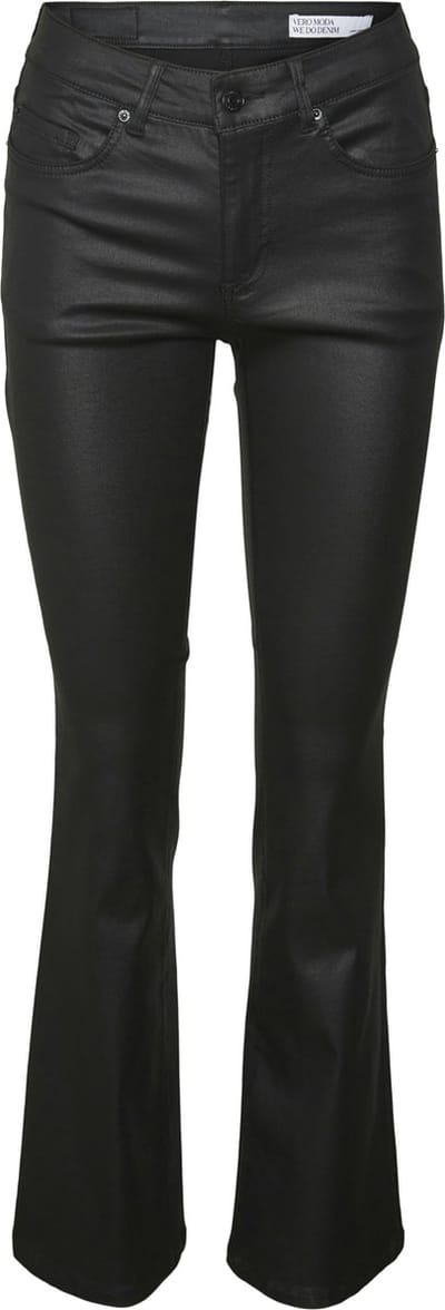 Vero Moda Broek Vmflash Mr Flared Coated Pants Noos 10314594 Black Dames Maat - W25 X L32