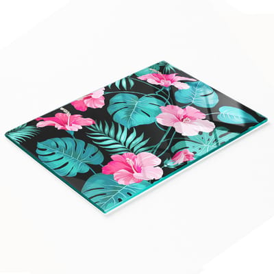 Stijlvol en duurzaam glazen bord met print van tropische bloemen, 80x52 cm
