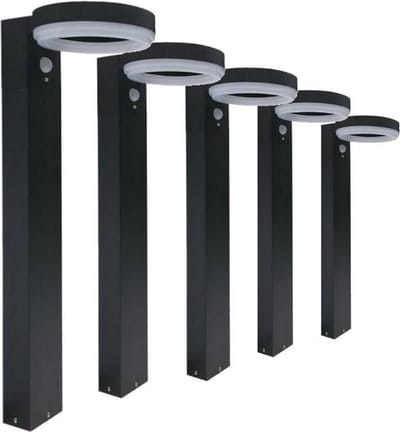 Solar Tuinpaal LED 6W 50cm IP44 Zwart met PIR Detector (5 stuks) - Aluminium - Zwart - SILUMEN
