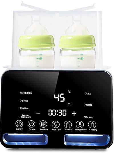 Ynkkvre - Flessenwarmer - Dubbele Flessenwarmer - Sterilisator - 2-in-1 Apparaat voor Babyflessen - Nauwkeurige Verwarming tot 37°C - Stoomsterilisatie 100°C - LCD Scherm - Stil en Veilig