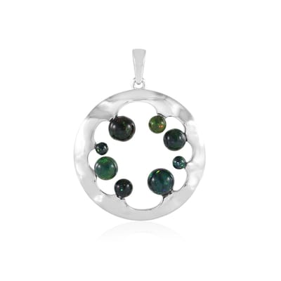 Cavill - Zilveren Hanger met Mezezo Opalen - 925 Sterling Zilver Geplatineerd - 2,932 ct Ronde Cabochon - Glanzend Modern Etnisch Design - 36x28 mm