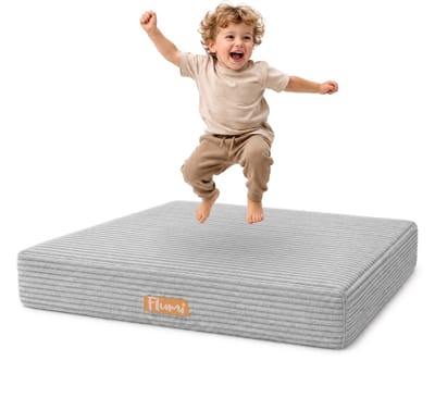 Flumi - Kindertrampoline voor thuis - Zachte springmatras - Grijs - Afneembare hoes - 110 x 71 cm