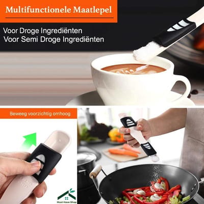 9 in 1 Opscheplepel - Handige Schuifbare Maatlepel, dubbelzijdig - Maatbeker - 9 Slimme Verstelbare schepmaten - Measuring Spoons - Lichtgewicht, ruimtebesparend Keukengerei voor bakken en opscheppen van koffie, thee etc. - Random kleur