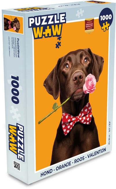 Puzzel Hond - Oranje - Roos - Valentijn - Legpuzzel - Puzzel 1000 stukjes volwassenen
