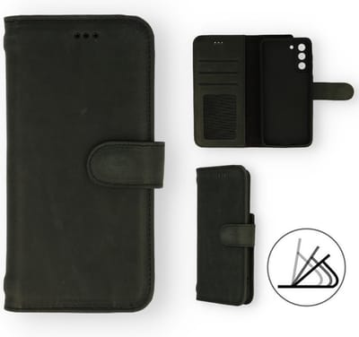 Casemania Echt Leren Hoesje Geschikt voor Samsung Galaxy S21 Plus - Zwart - Leer Wallet Hoes - Portemonnee Book Cover met Pasjeshouder