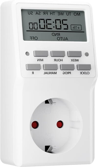 TIM® Digitale Tijdschakelaar - Digitale schakelklok Met 20 Programma’s - Schakelklok Timer – Schakelklok Digitaal – Weektimer – Countdown Functie - Zomertijdschakeling - Wit - ‎13cm x 9cm x 7cm