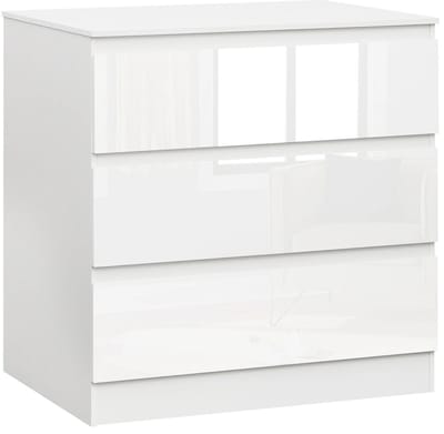 NaevaMi - Ladekast - 3 lades - Hoogglans - Wit - Ladekasten - Ladekast Kinderkamer - Ladekast Slaapkamer - Dressoir - 80x48x78cm