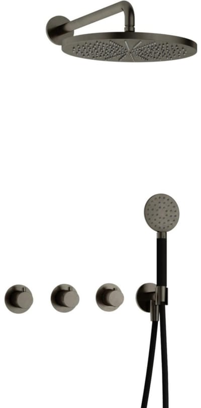 Hotbath Cobber - CB7067 - Inbouw Regendoucheset - Verouderd Ijzer - 2 Stopkranen - Thermostatisch - Wandarm 40 cm - Hoofddouche 300 mm - Ronde Handdouche 3 Standen - met M106 - Waterbesparend