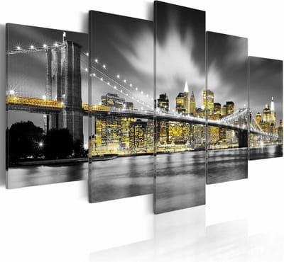Schilderij - New York City - Geel/Zwart-Wit, 5luik, premium print